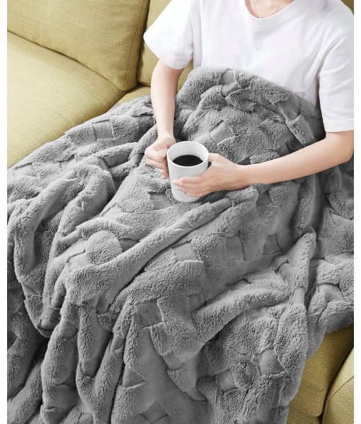 Claire Luxury Basketweave Faux-Fur Throw  50