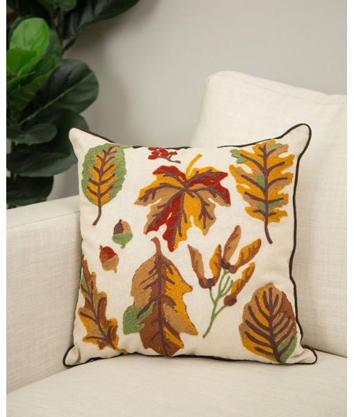 Embroidered Fall Leaves Decorative Pillow  16