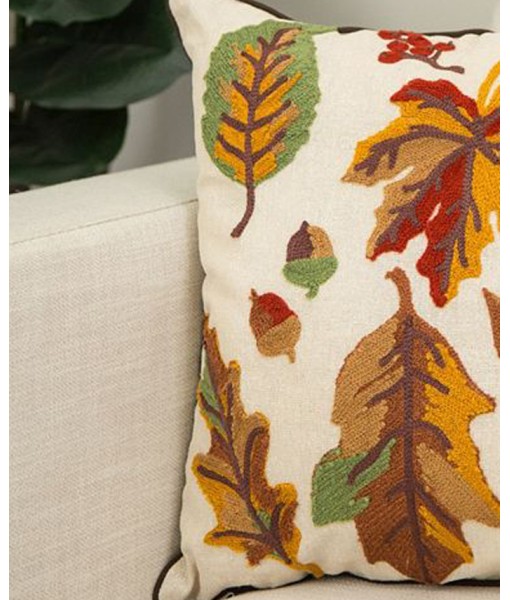 Embroidered Fall Leaves Decorative Pillow  16